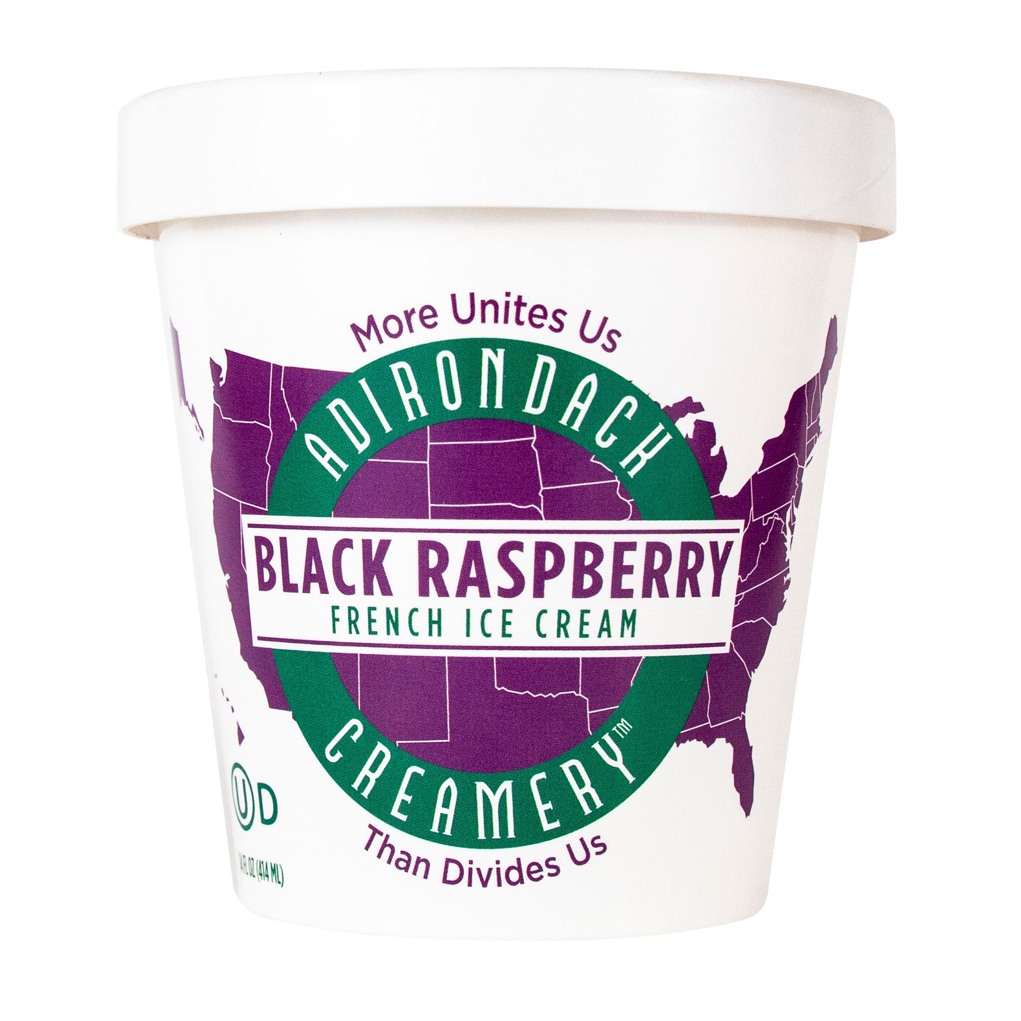 Adirondack Creamery black raspberry French ice cream container on a white background