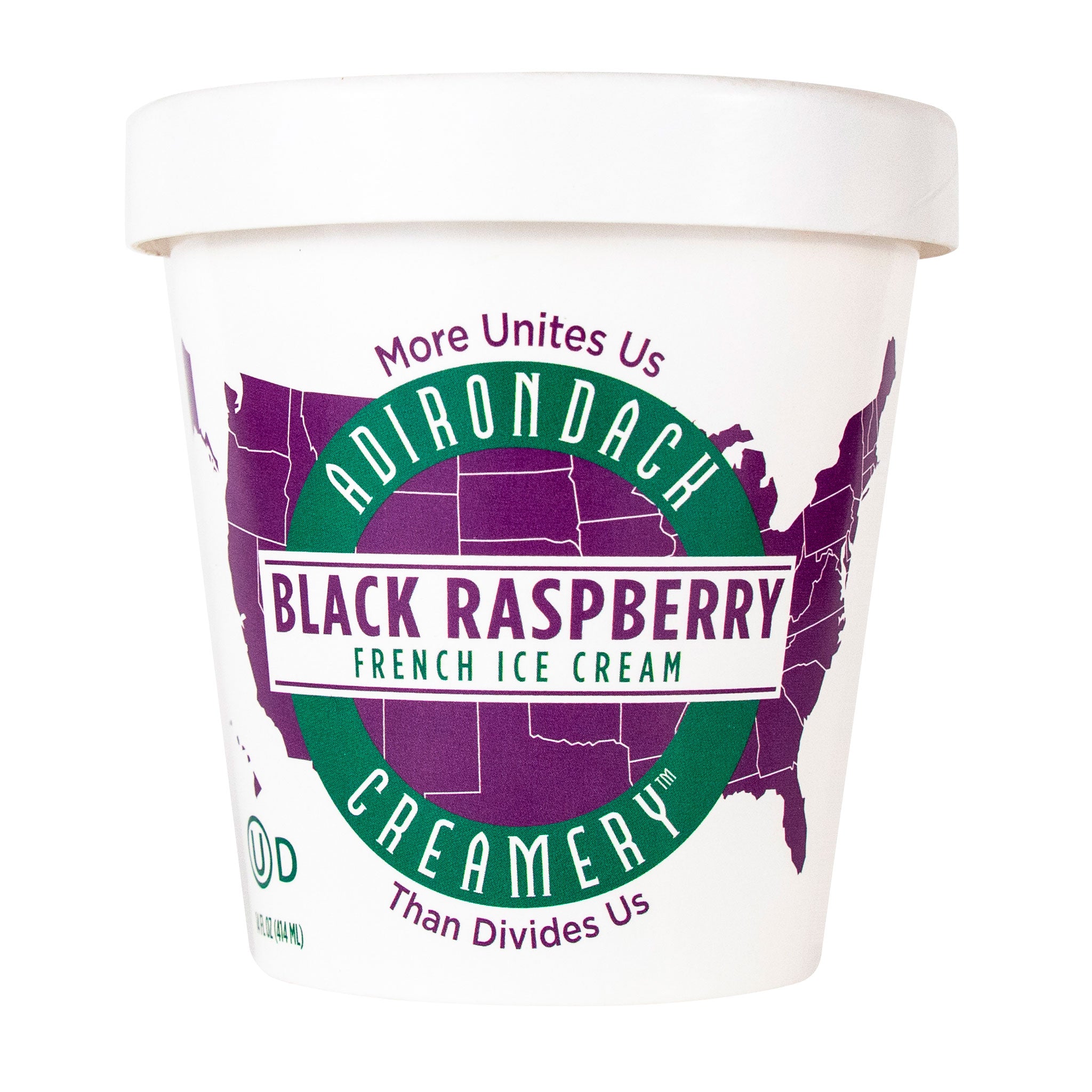 Adirondack Creamery black raspberry French ice cream container on a white background