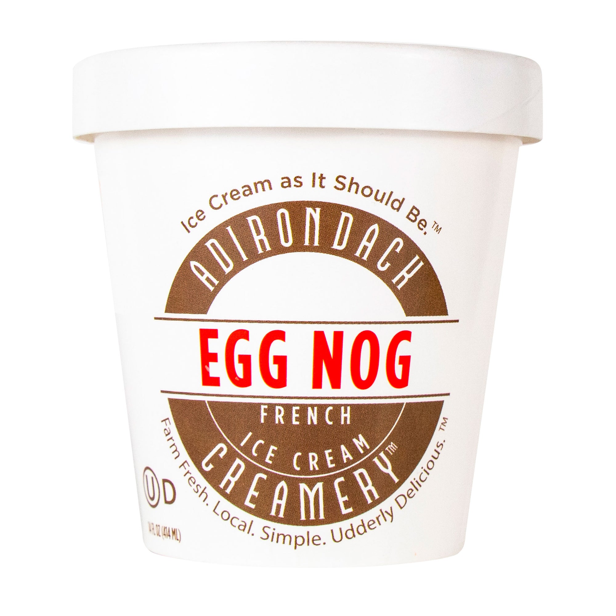 Adirondack French Ice Cream Creamery Egg Nog ice cream container on a white background
