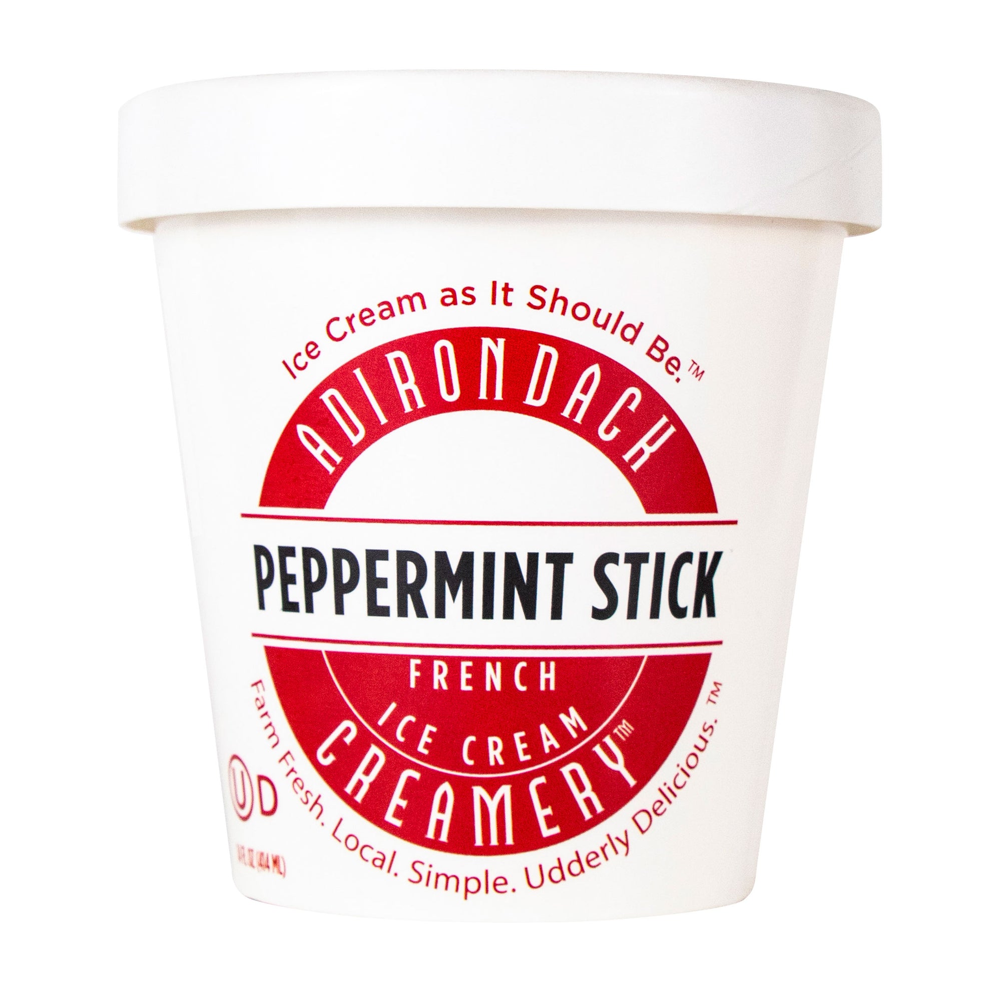 Adirondack Peppermint Stick ice cream container on a white background