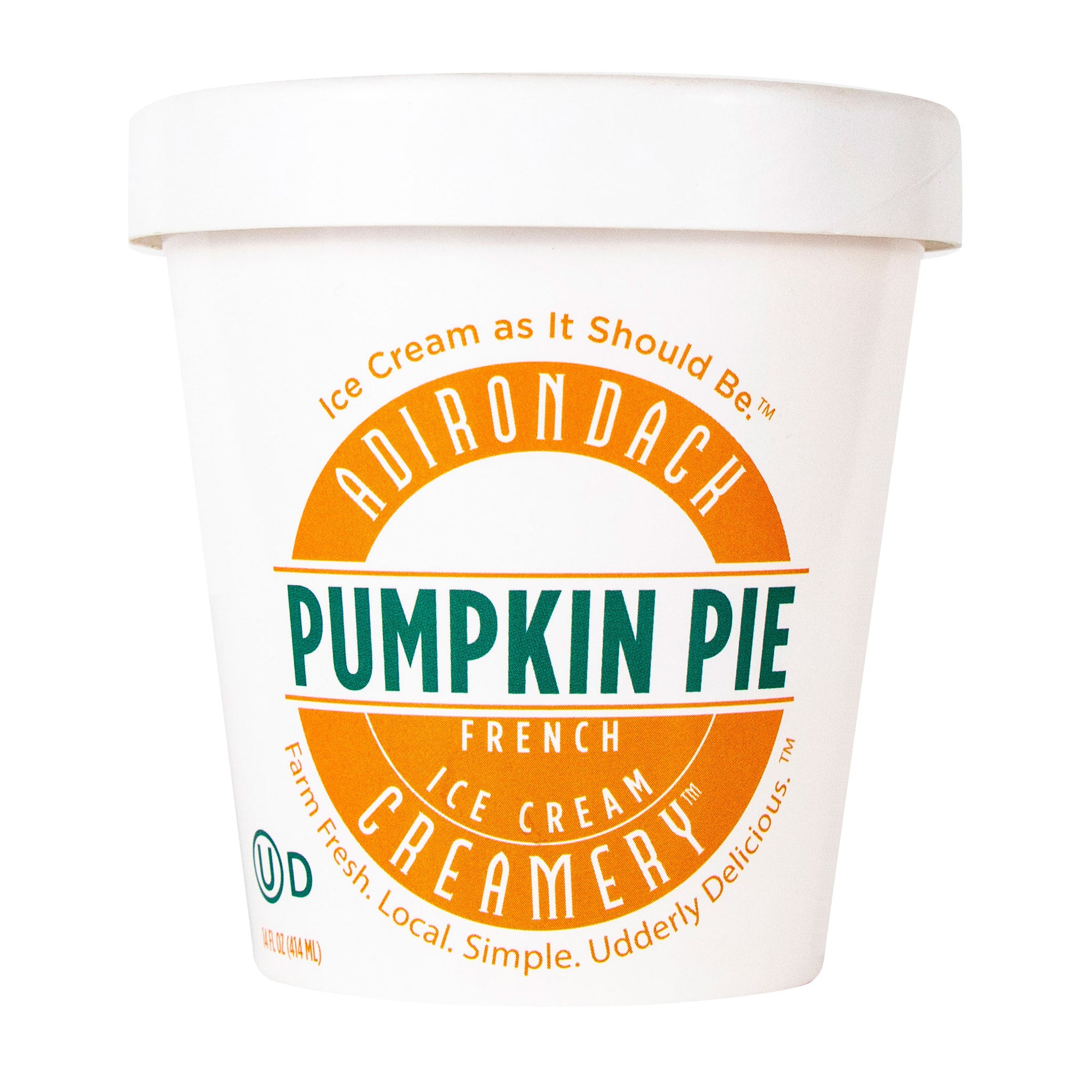 Adirondack Pumpkin Pie French Ice Cream Creamery container on a white background
