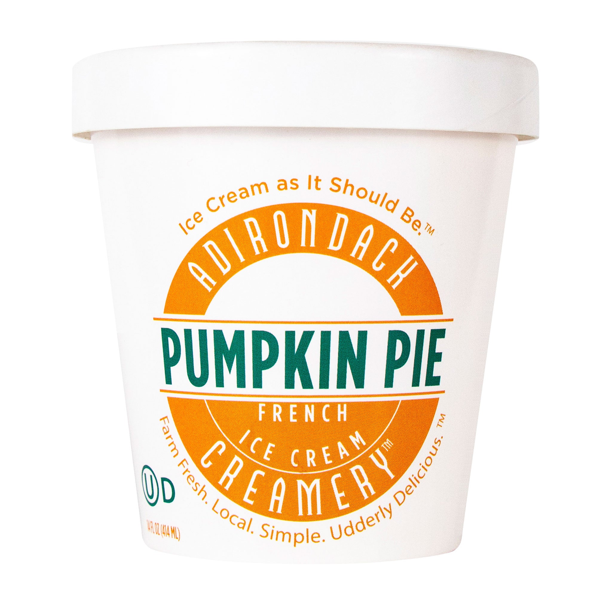 Adirondack Pumpkin Pie French Ice Cream Creamery container on a white background