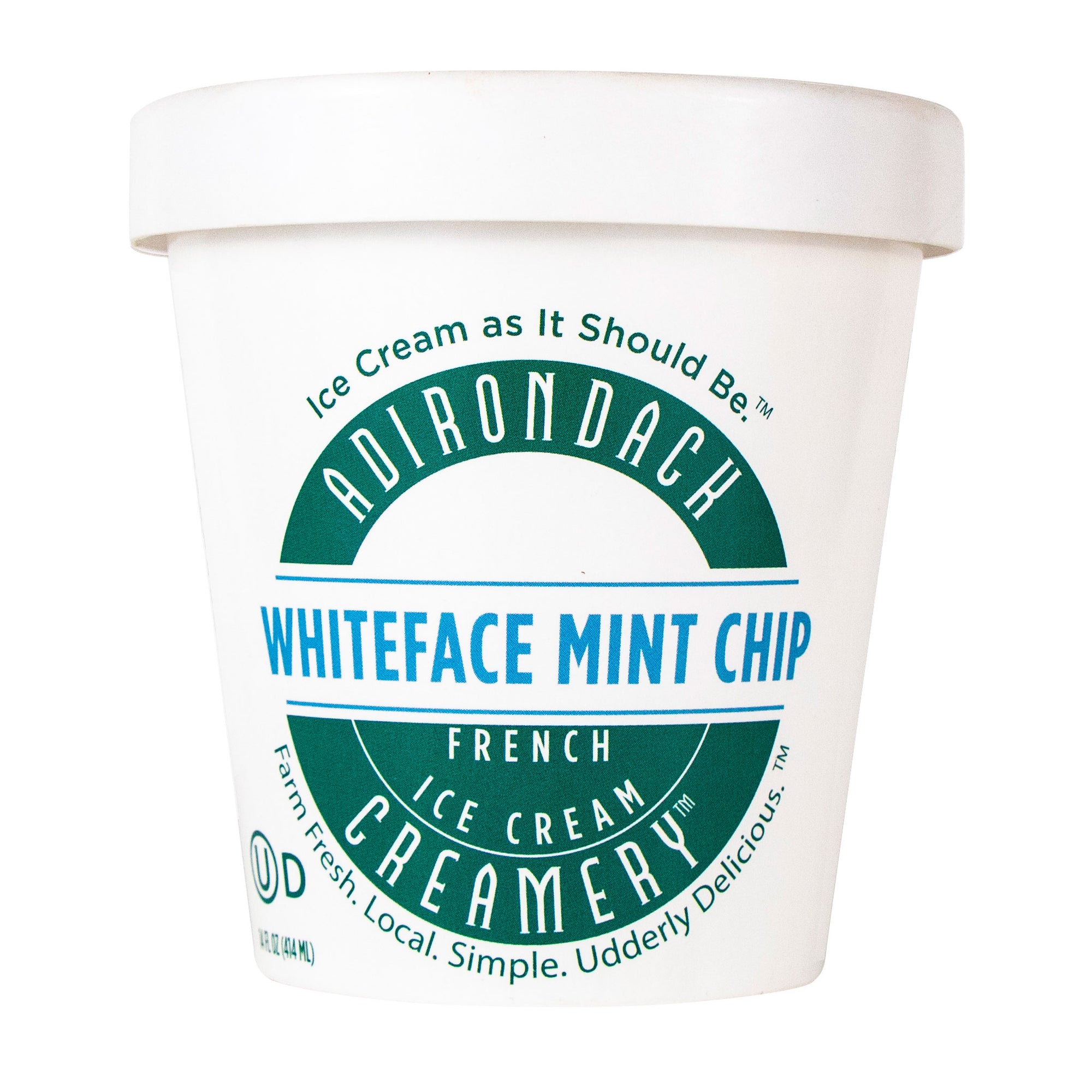 Adirondack Whiteface Mint Chip ice cream container on a white background