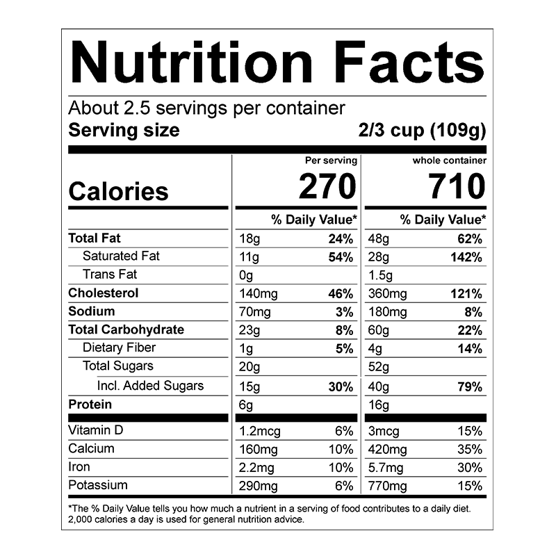 Nutrition facts label for Chocolate
