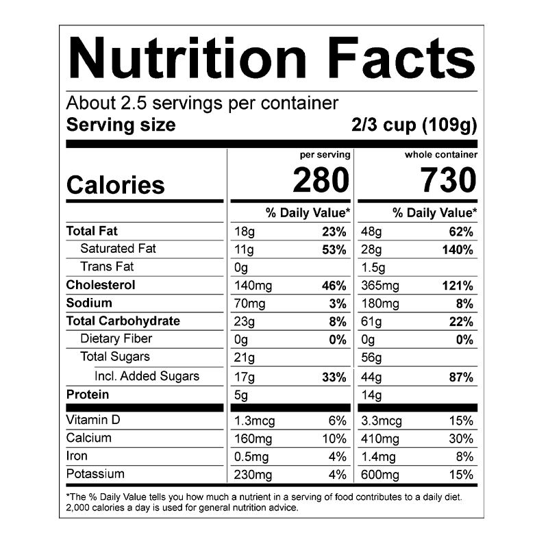 Nutrition facts label for High Peak Perk