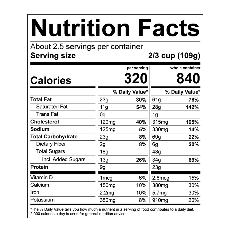 Nutrition facts label for Earls Peanut Butter